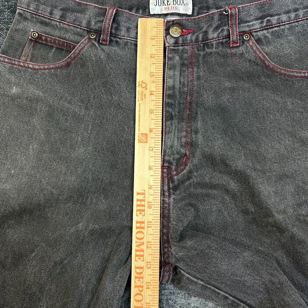 Juke Box Jeans Women 16 Black Good Vintage High Rise Straight Red Stitch Denim - Picture 14 of 15